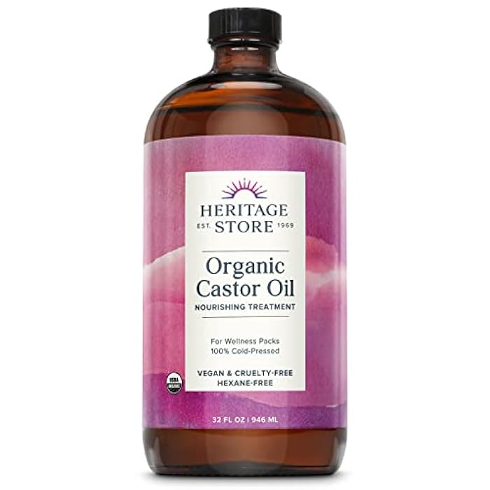 HERITAGE STORE Organic Castor Oil - 32oz Glass Bottle - Nourishing Treatment for Hair and Skin Care - Eyelash Serum for Eyelashes and Brows - Cold Pressed, Hexane Free, Vegan - 32oz - Image 1